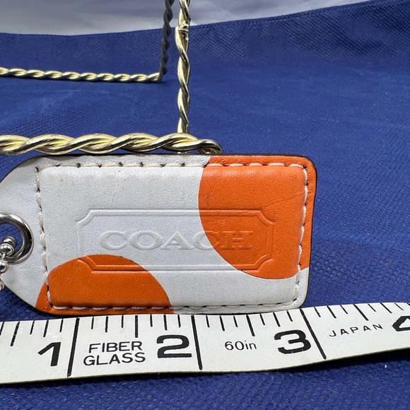 COACH White Orange Leather Hang Tag KEY FOB 3" Large Charm - Picture 2 of 5